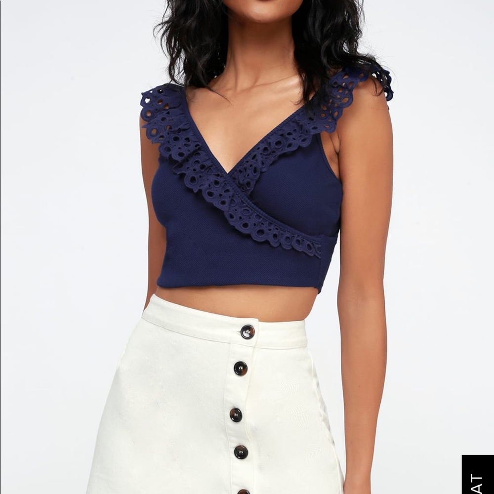 Lulus navy blue lace up crop top